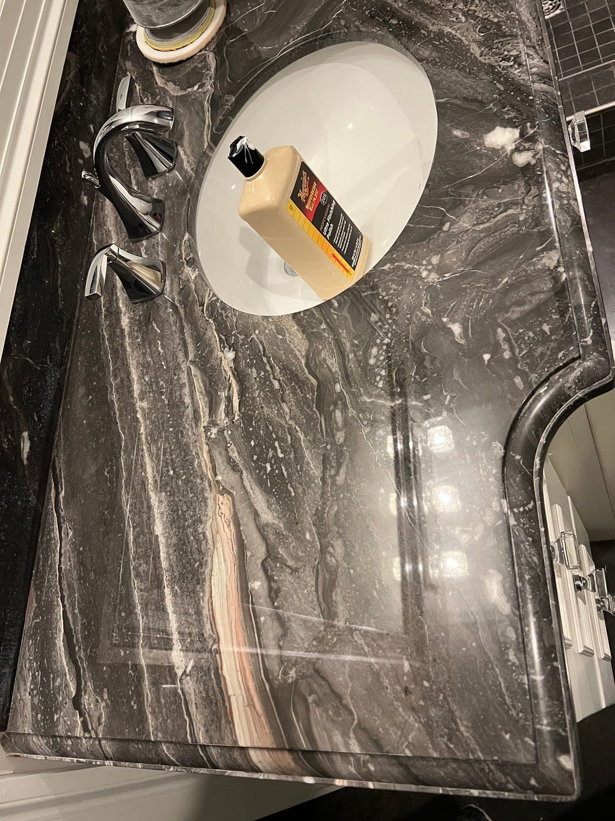 Dark marble vanity after AntiEtch