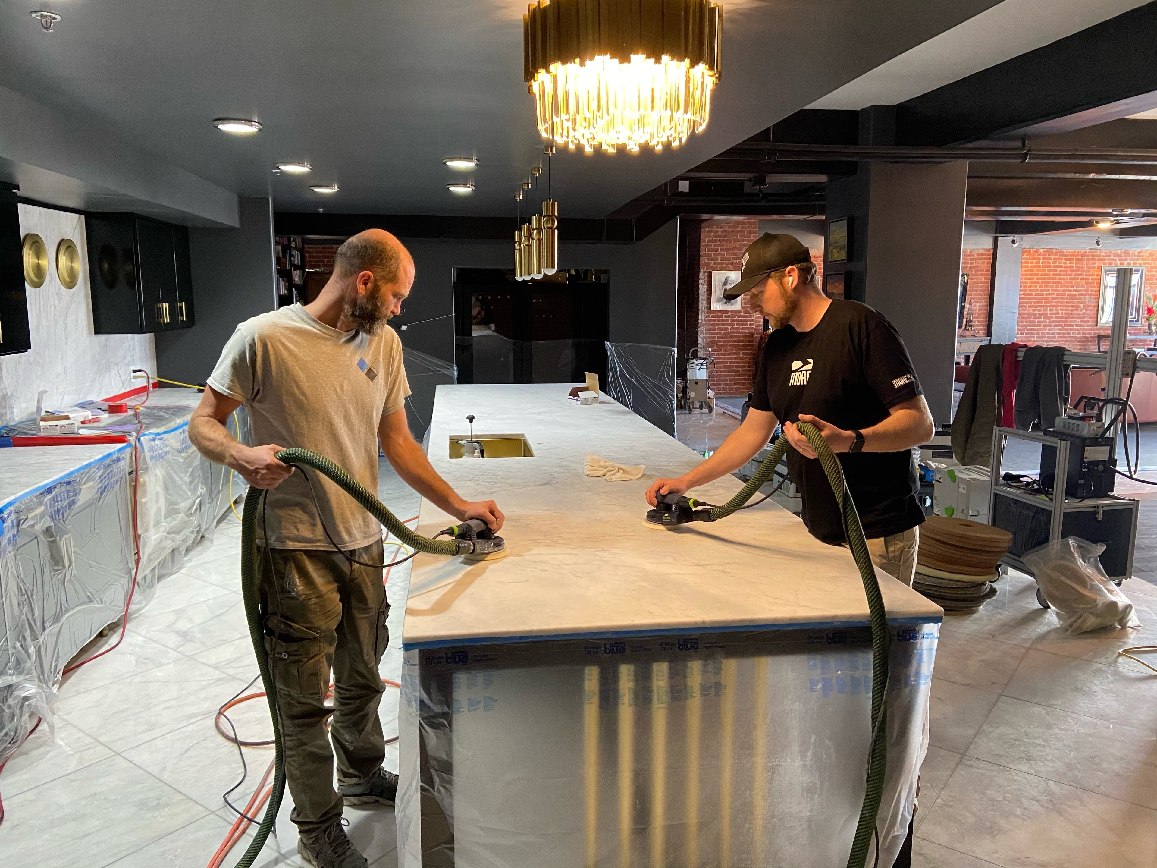 Protected marble kitchen countertop