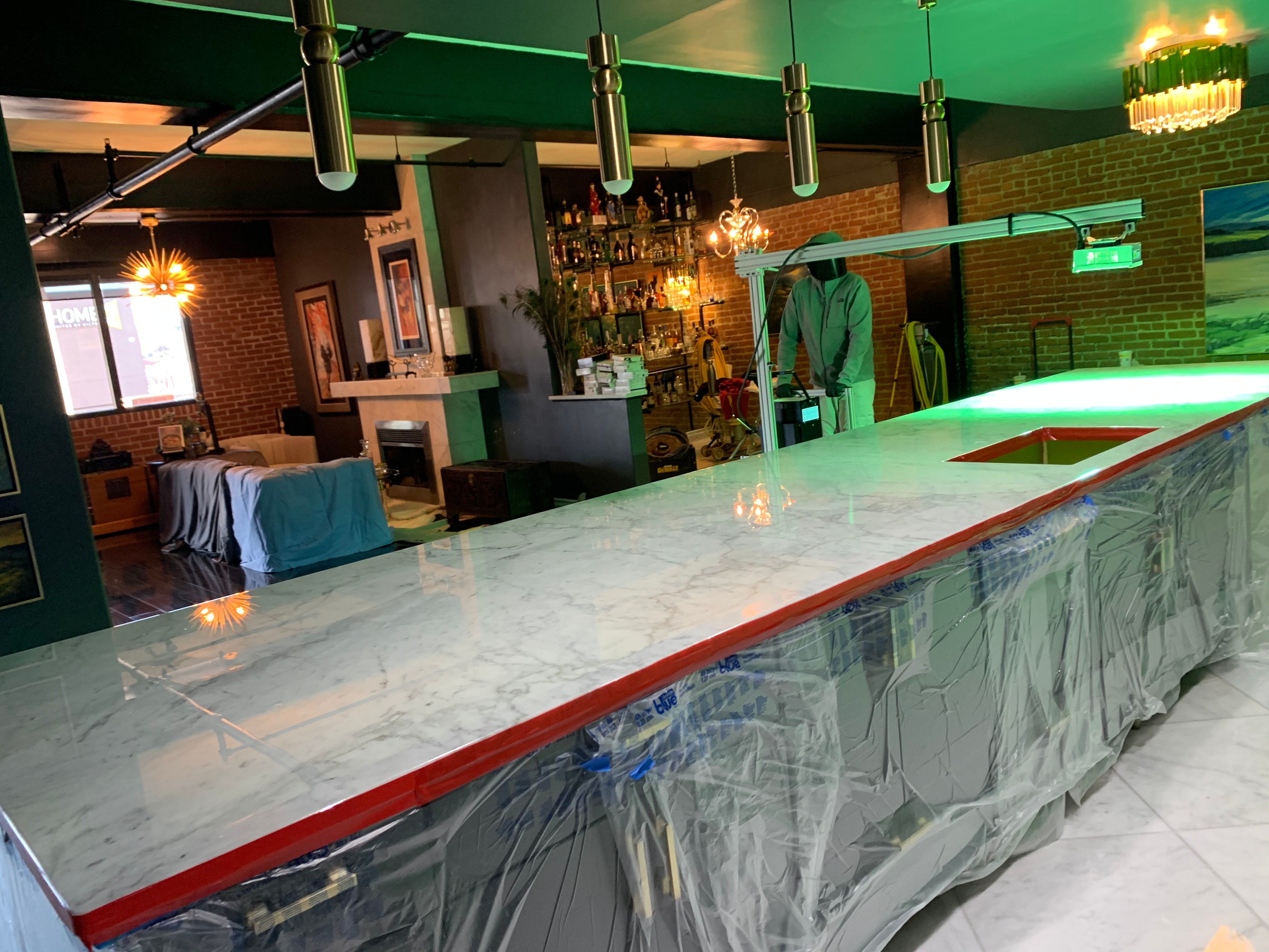 AntiEtch protected marble bar countertop